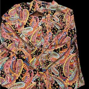 Chaps Paisley Plus 2X Women's Button Long Sleeve Multicolor Dress Shirt
